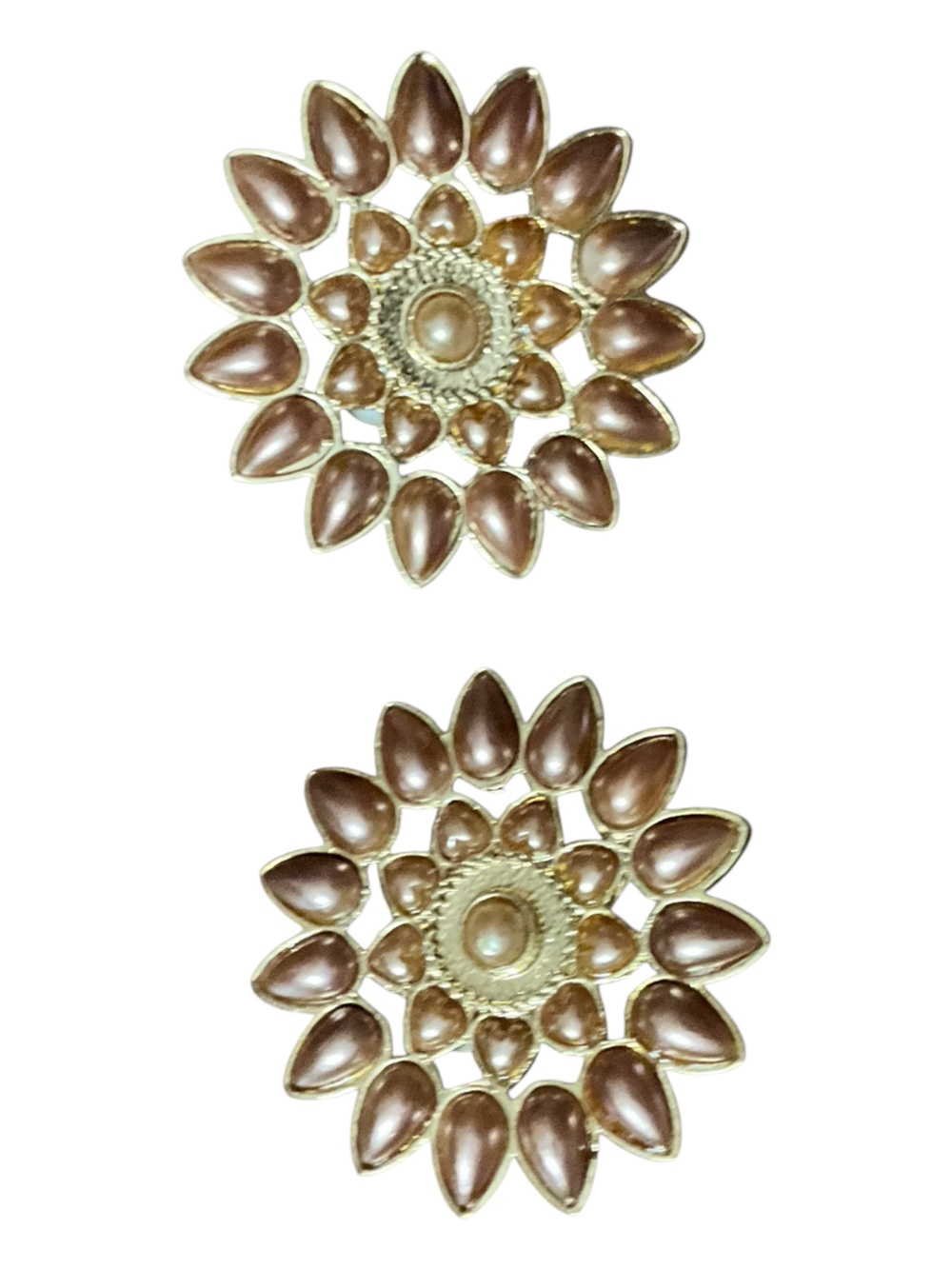 Vintage Romantic Dahlia Clip Earrings Blush Pearlized Gold Tone